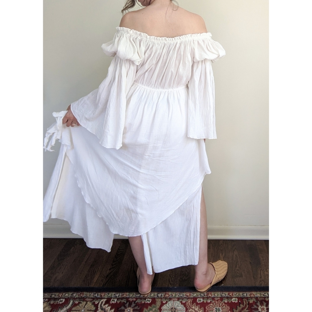 SOLD Vtg Gauze Flowy Bell Sleeve Peasant Dress L - Picture 8 of 8